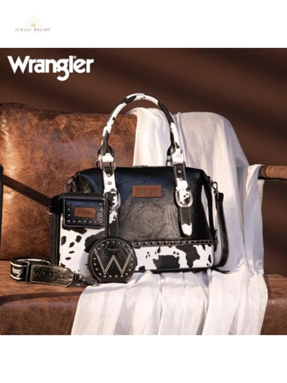 Wrangler Doctor Bag 3Pc Set Leather Satchel Purse w/ Detachable Strap